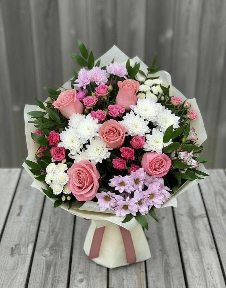 Букет цветов из: Альстромерии, Гвоздики, Розы и Хризантемы в Спасс