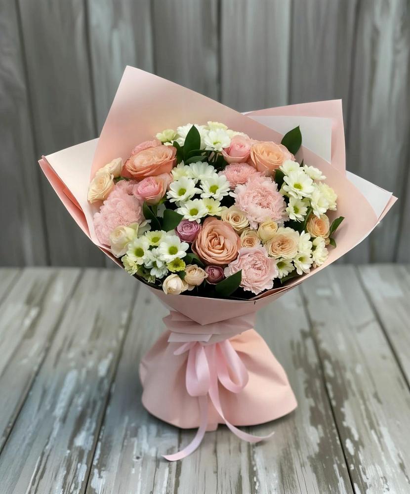 Букет цветов из: Гвоздики, Розы и Хризантемы в Спасс