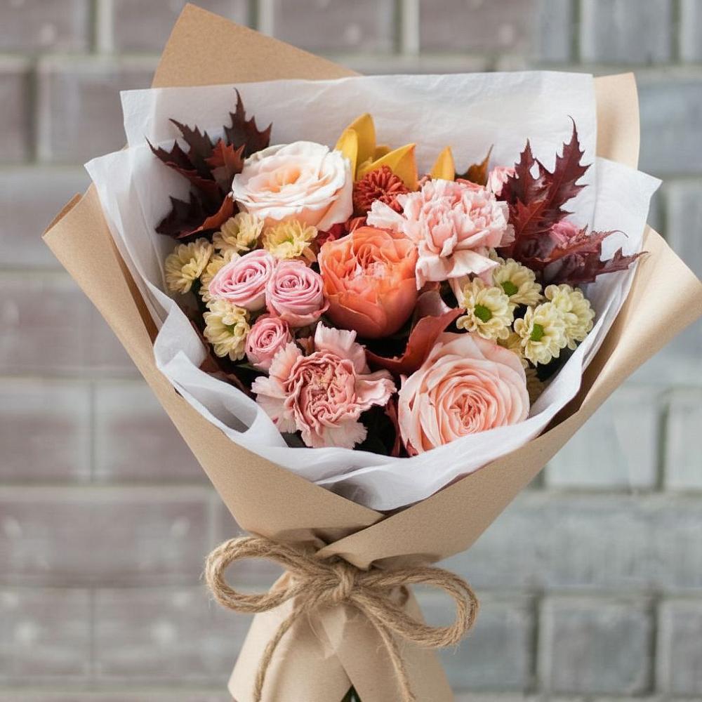 Букет цветов из: Гвоздики, Хризантемы и Розы в Спасс