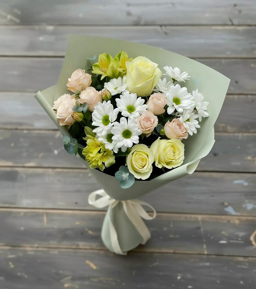 Букет цветов из: Альстромерии, Розы и Хризантемы в Спасс