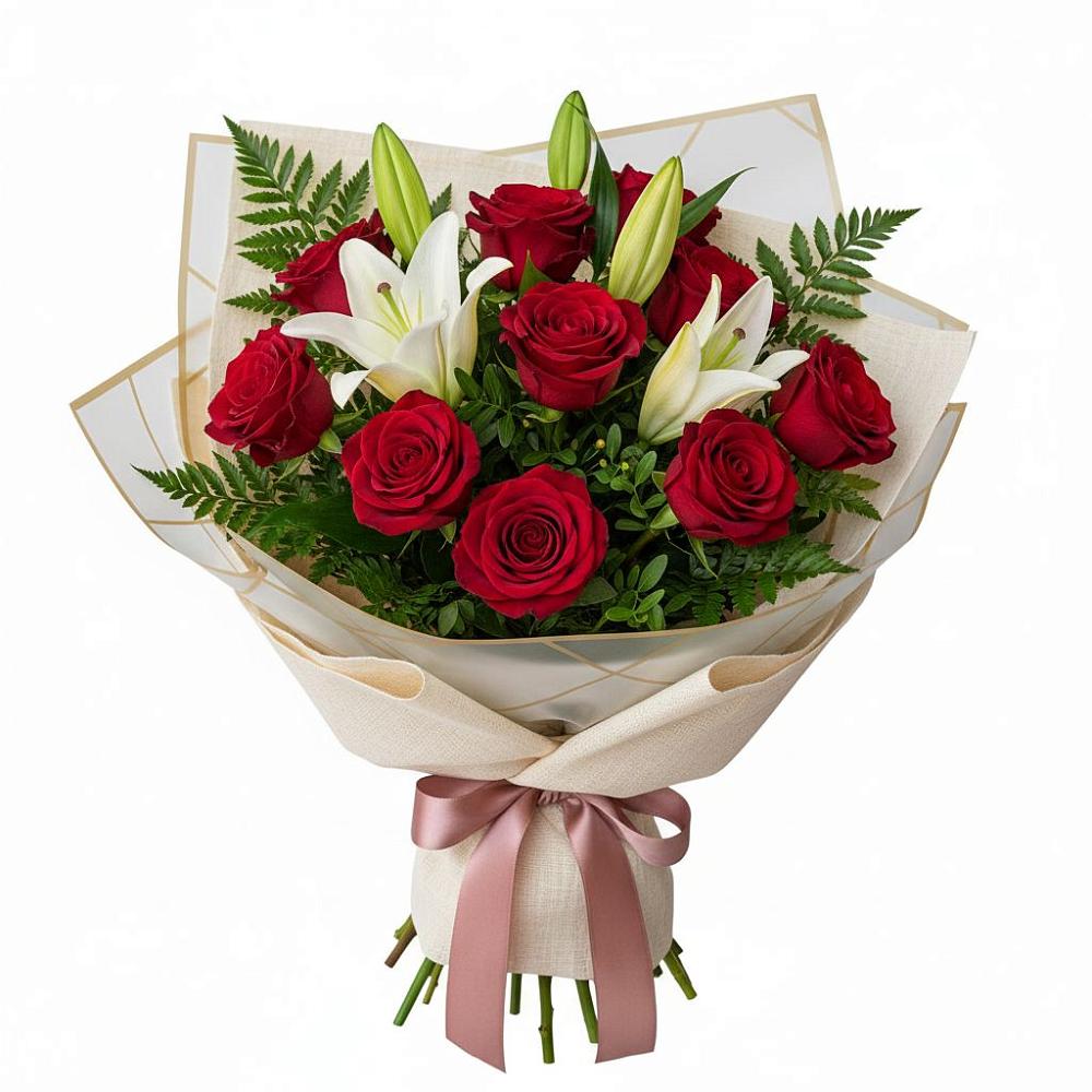 Букет цветов из: Лилии и Розы в Спасс