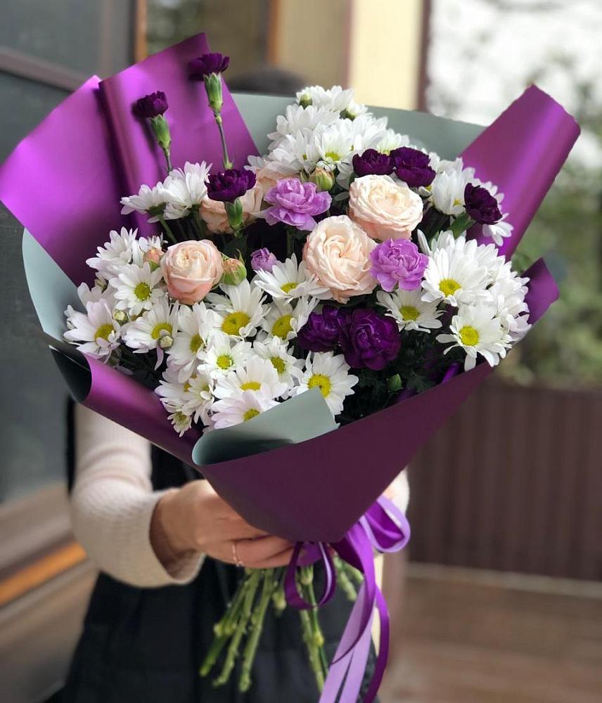 Букет цветов из: Хризантемы, Гвоздики и Розы в Спасс