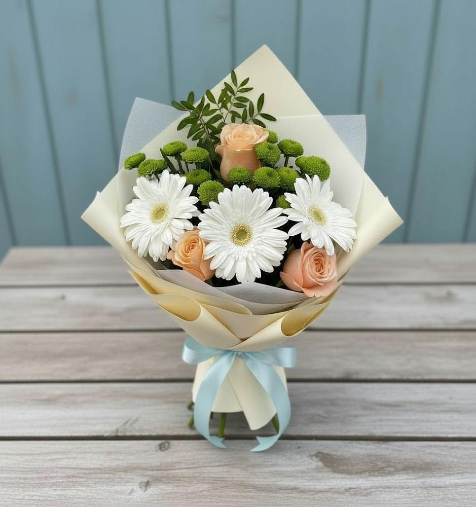 Букет цветов из: Герберы, Розы и Хризантемы в Спасс