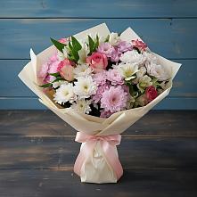 Букет цветов из:  Хризантемы, Альстромерии и Розы #REPLACE_PRED# Спасс