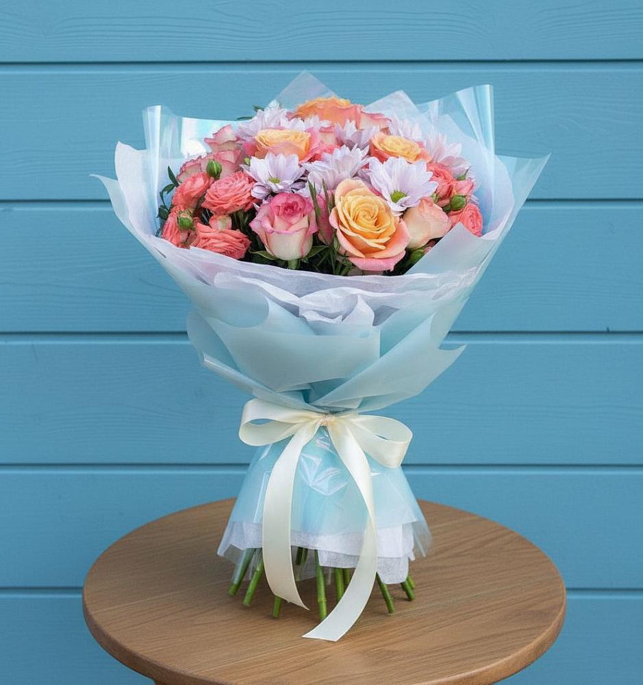 Букет цветов из: Хризантемы и Розы в Спасс